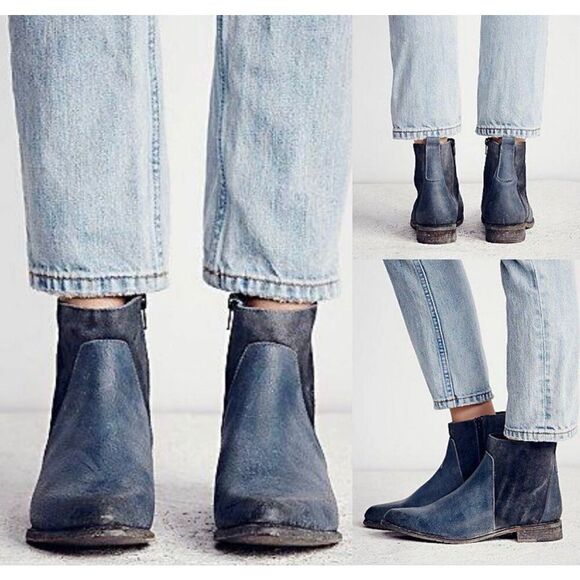 Free People Farylrobin Robby Boot Blue Crackle Leather Suede Mix  - Sz 8 RARE - Picture 1 of 8